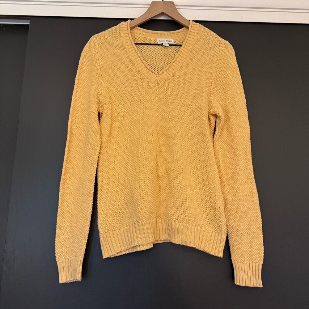 Studio Works Yellow 100% Cotton V-Neck Sweater sz S